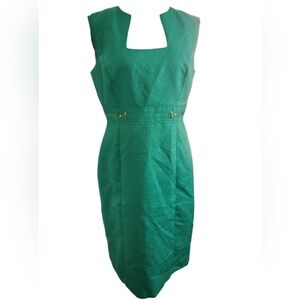 Tahari Arthur S Levine Green Sleeveless Square Neck Sheath Dress Size 10